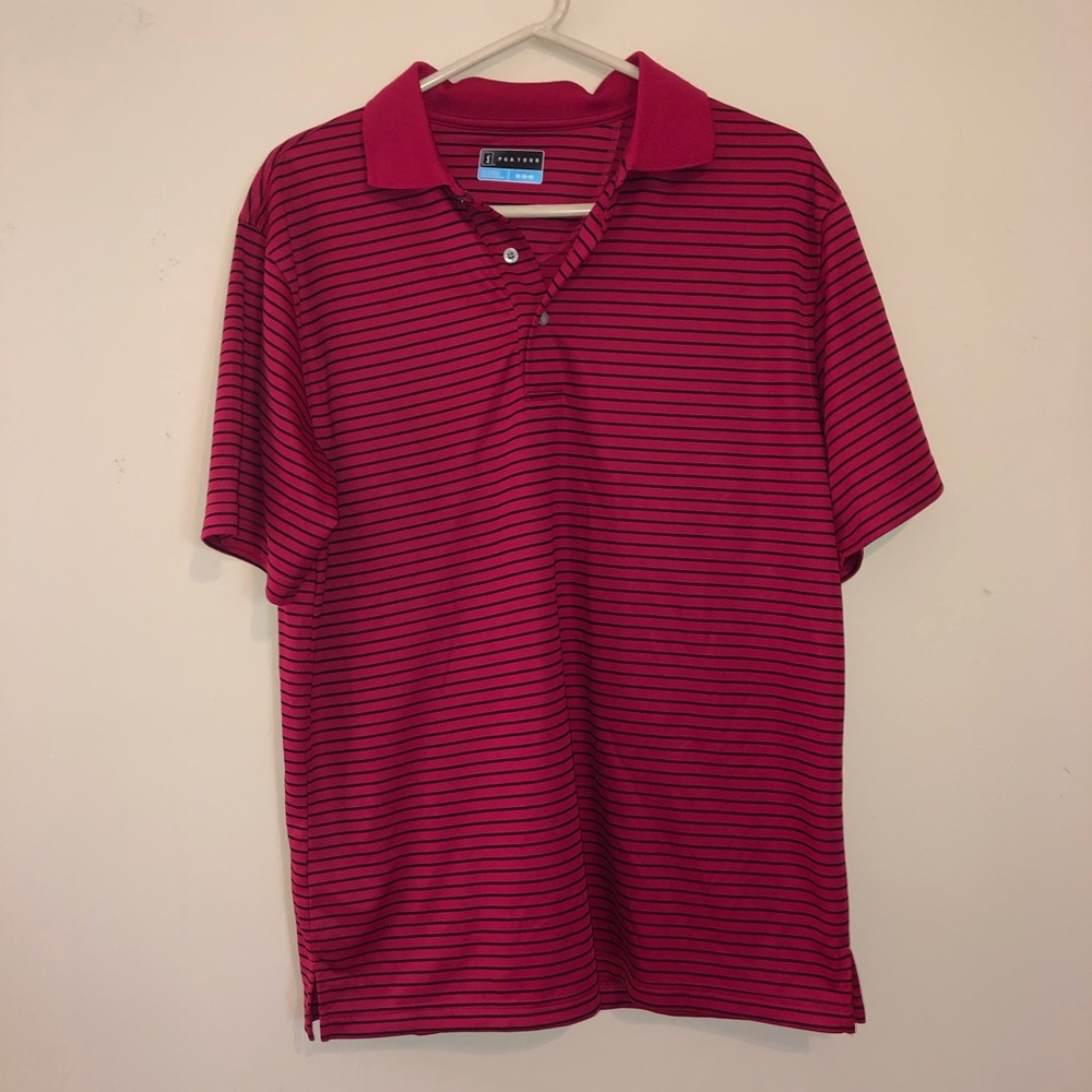 PGA Tour Red Black Striped Polo